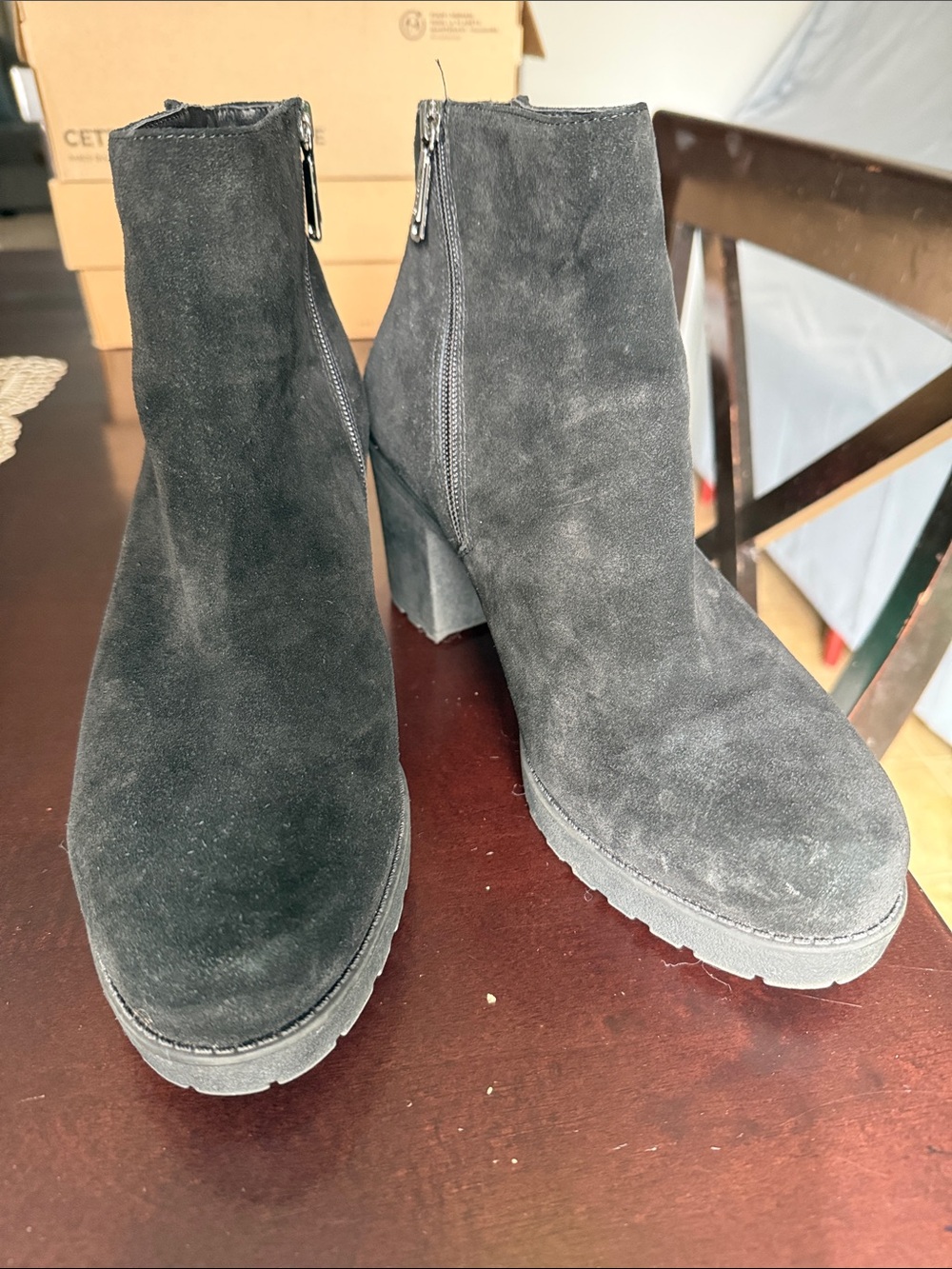 Blondo Black Suede Block Heel Ankle Booties
